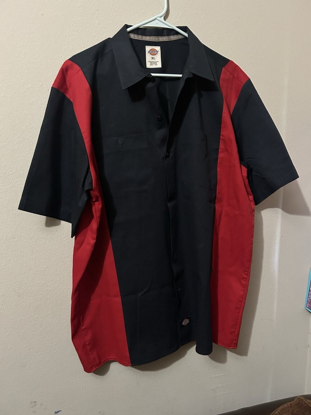 Dickies Men's XL Black/Red Short Sleeve Button Work Shirt Twill